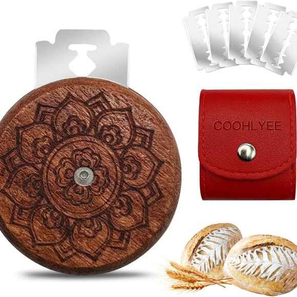 Wooden Lame Bread Scoring Tool with 5 Razor Blades and Leather Storage Cover - Picture 2 of 7